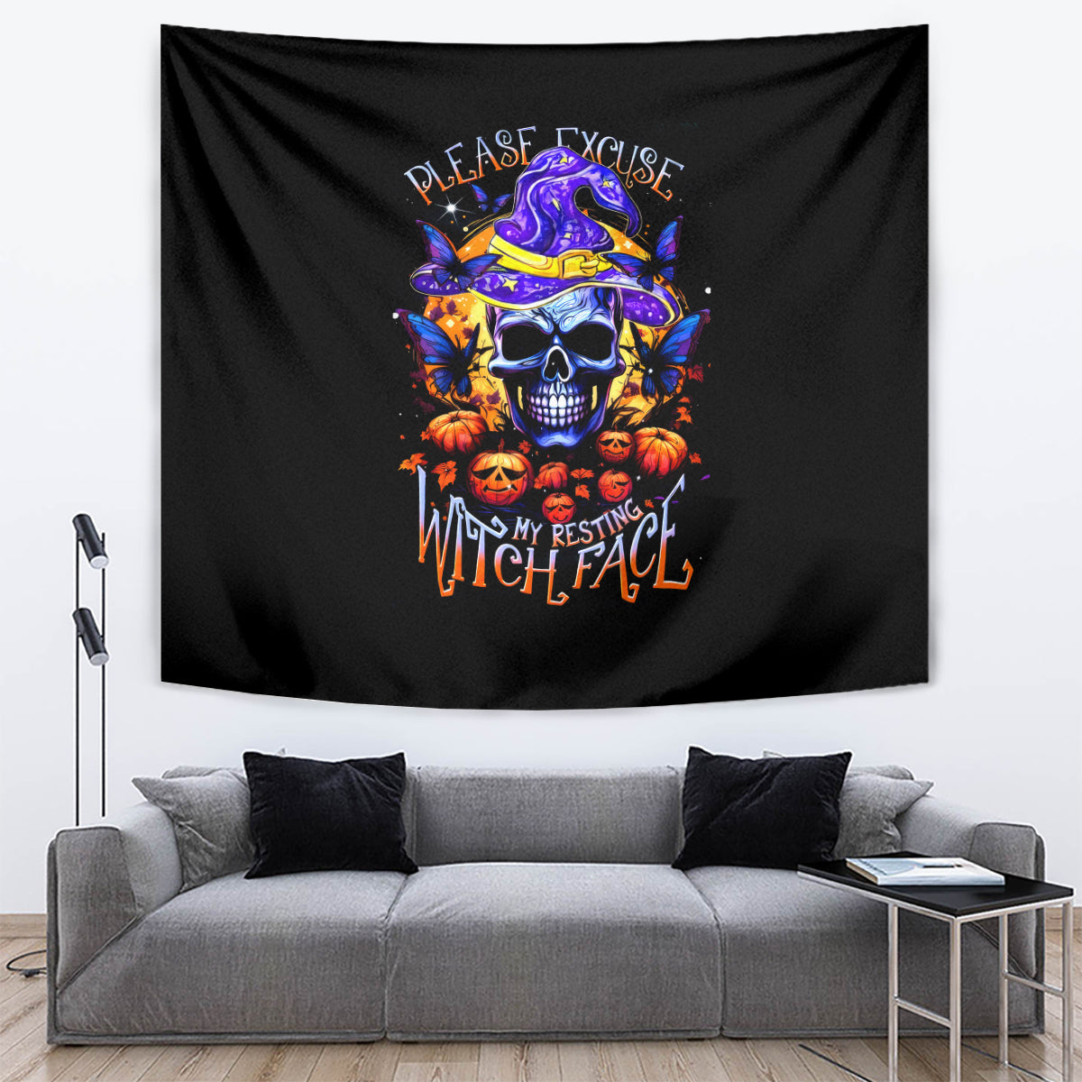 Halloween Skull Tapestry Please Excuse My Resting Witch Face - Wonder Print Shop