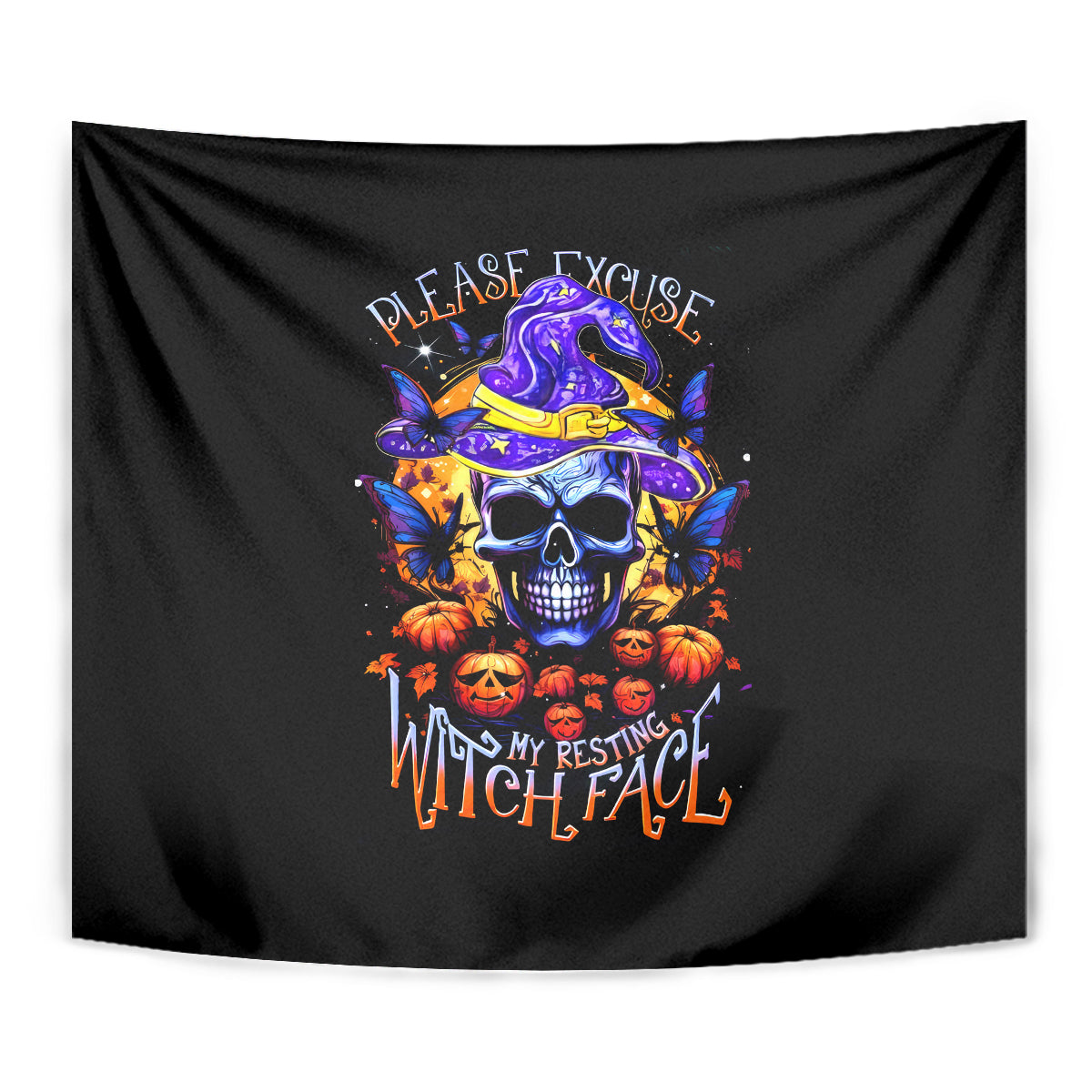 Halloween Skull Tapestry Please Excuse My Resting Witch Face - Wonder Print Shop