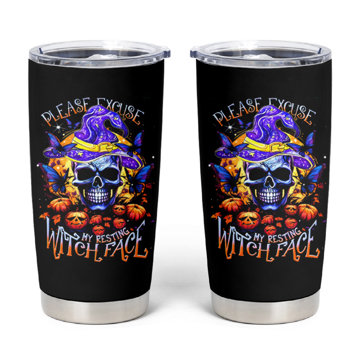 Halloween Skull Tumbler Cup Please Excuse My Resting Witch Face - Wonder Print Shop
