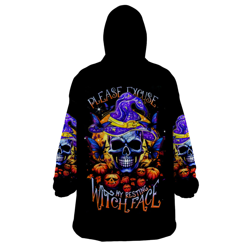 Halloween Skull Wearable Blanket Hoodie Please Excuse My Resting Witch Face - Wonder Print Shop