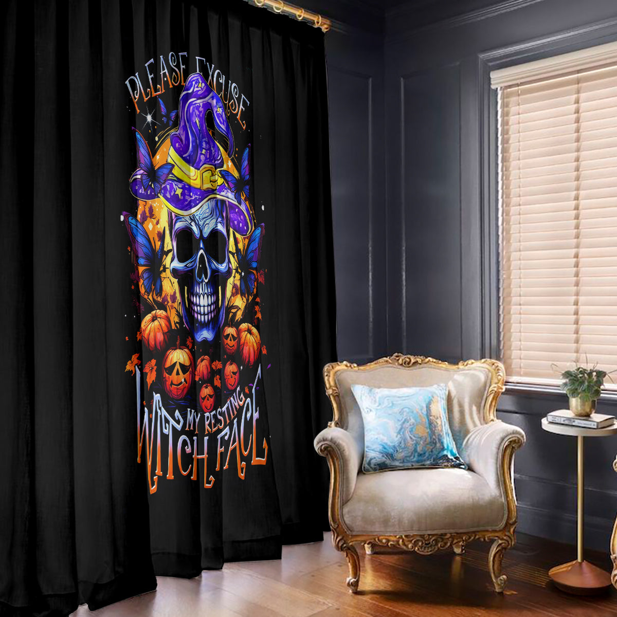 Halloween Skull Window Curtain Please Excuse My Resting Witch Face - Wonder Print Shop
