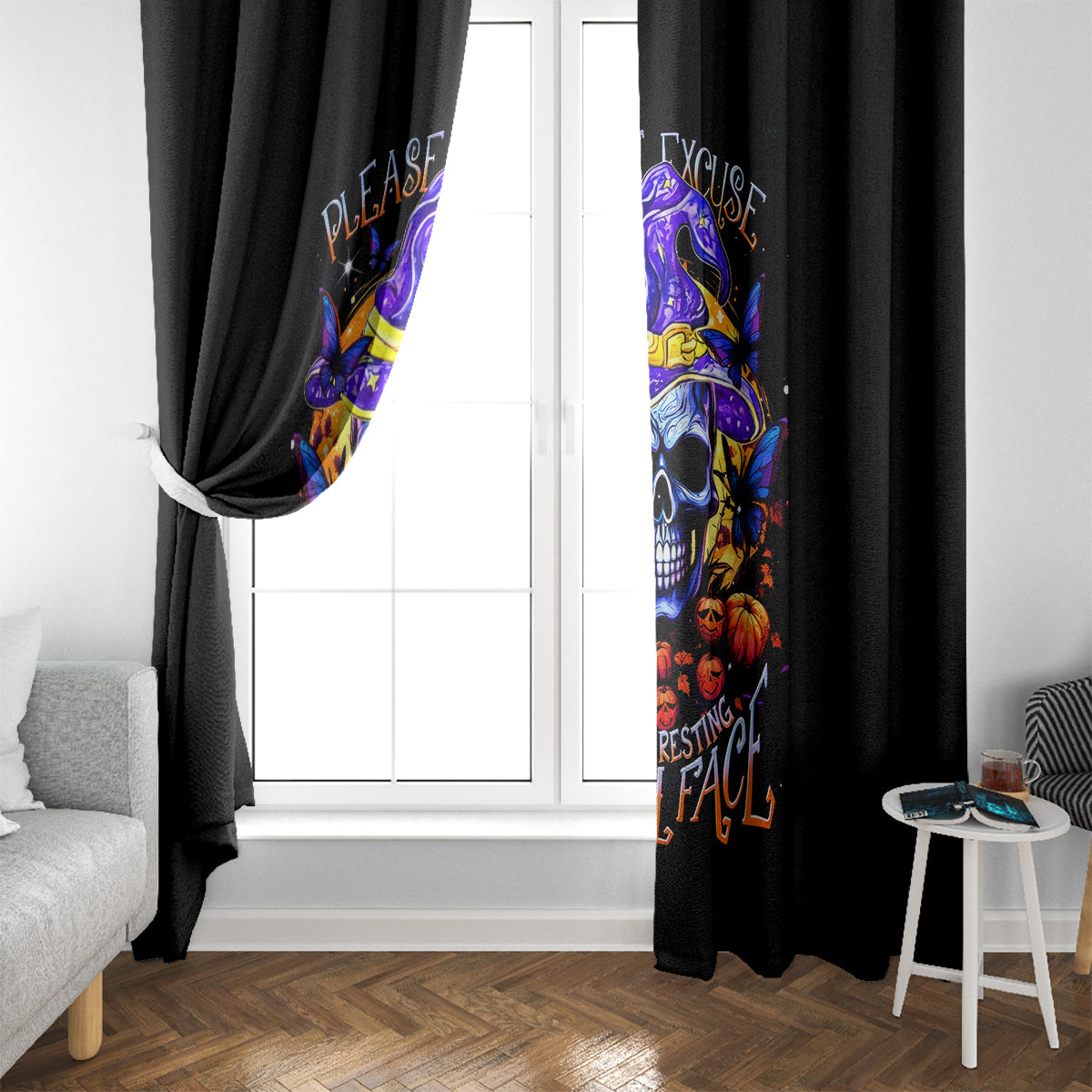 Halloween Skull Window Curtain Please Excuse My Resting Witch Face - Wonder Print Shop