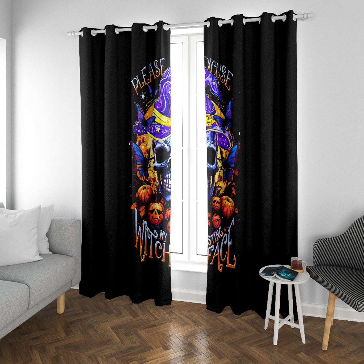 Halloween Skull Window Curtain Please Excuse My Resting Witch Face - Wonder Print Shop