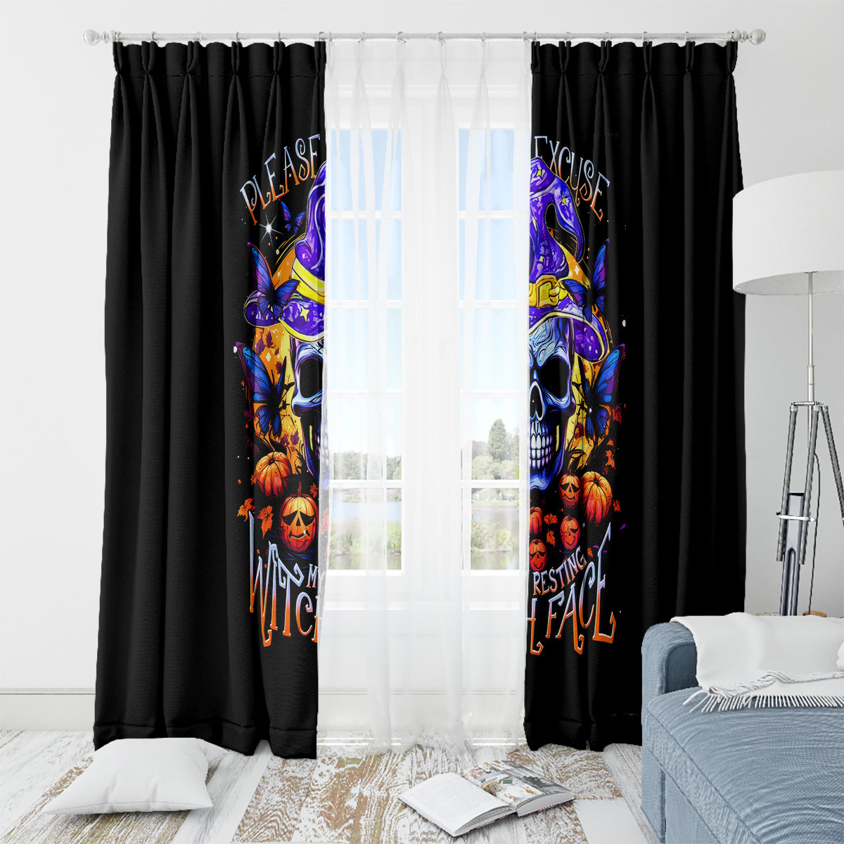 Halloween Skull Window Curtain Please Excuse My Resting Witch Face - Wonder Print Shop