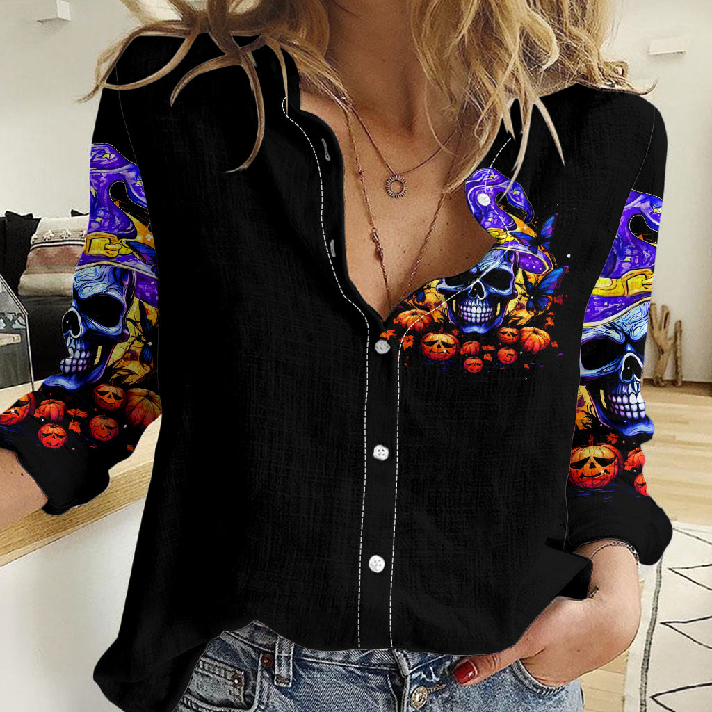 Halloween Skull Women Casual Shirt Please Excuse My Resting Witch Face - Wonder Print Shop