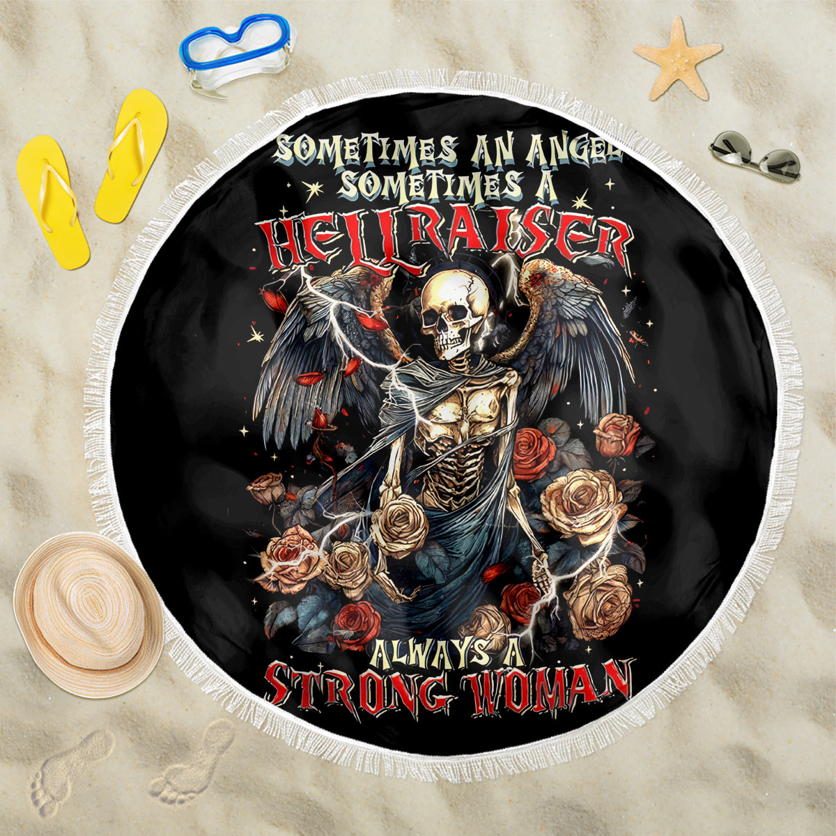 Angel Skull Beach Blanket Sometimes An Angel Sometimes A Hellraiser - Wonder Print Shop