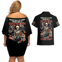 Angel Skull Couples Matching Off Shoulder Short Dress and Hawaiian Shirt Sometimes An Angel Sometimes A Hellraiser - Wonder Print Shop