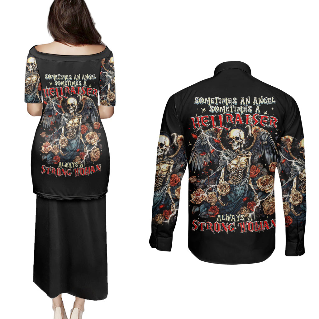 Angel Skull Couples Matching Puletasi Dress and Long Sleeve Button Shirts Sometimes An Angel Sometimes A Hellraiser - Wonder Print Shop