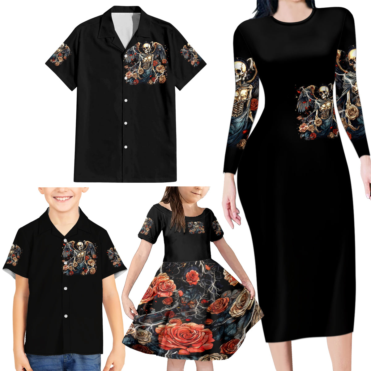 Angel Skull Family Matching Long Sleeve Bodycon Dress and Hawaiian Shirt Sometimes An Angel Sometimes A Hellraiser - Wonder Print Shop