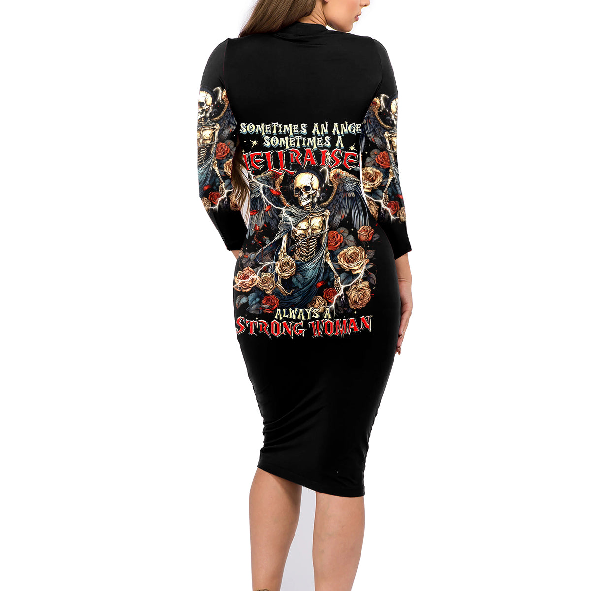 Angel Skull Family Matching Long Sleeve Bodycon Dress and Hawaiian Shirt Sometimes An Angel Sometimes A Hellraiser - Wonder Print Shop