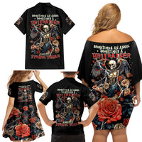 Angel Skull Family Matching Off Shoulder Short Dress and Hawaiian Shirt Sometimes An Angel Sometimes A Hellraiser - Wonder Print Shop