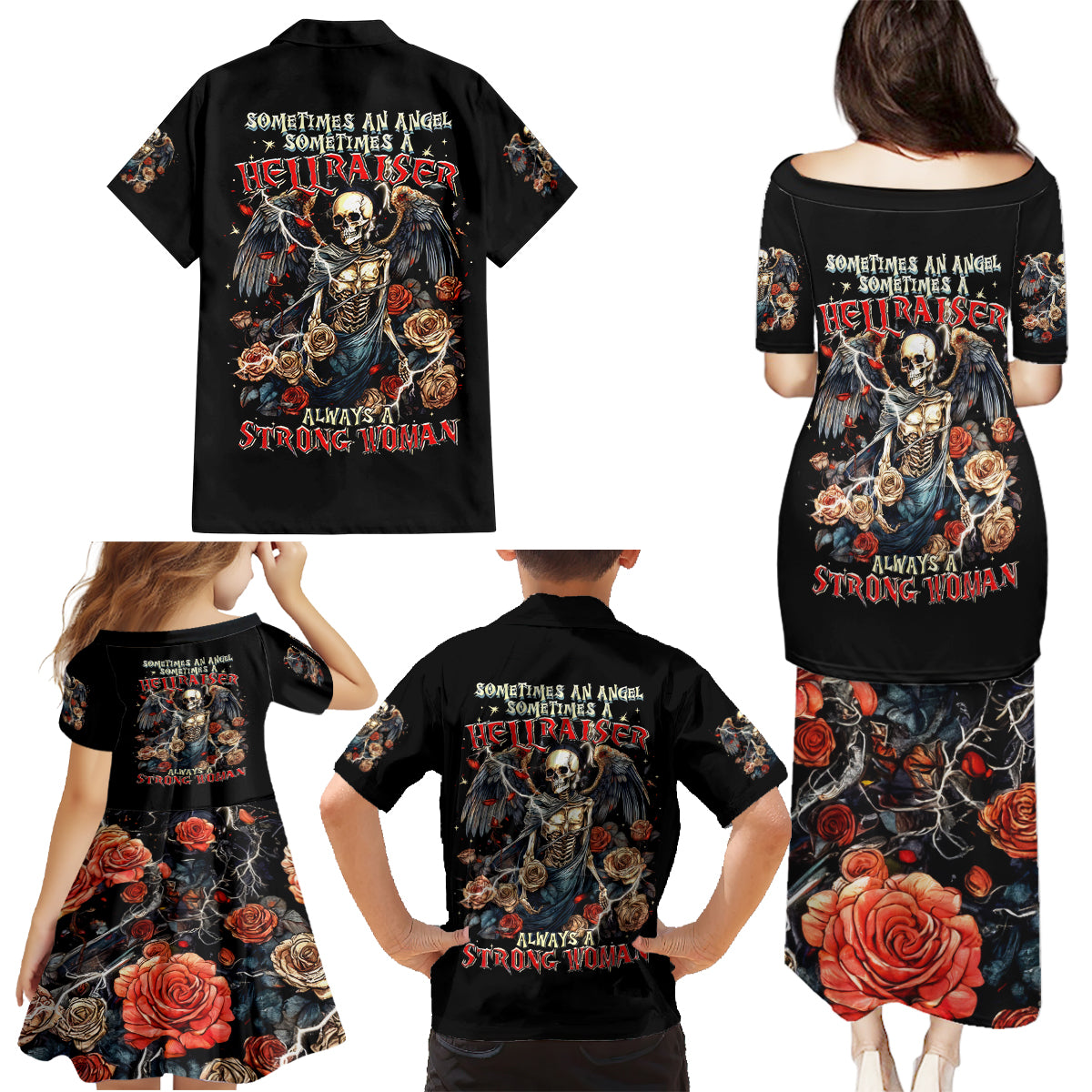Angel Skull Family Matching Puletasi and Hawaiian Shirt Sometimes An Angel Sometimes A Hellraiser - Wonder Print Shop
