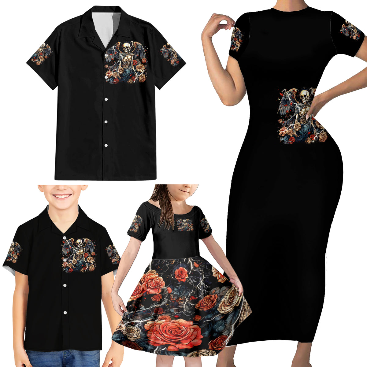 Angel Skull Family Matching Short Sleeve Bodycon Dress and Hawaiian Shirt Sometimes An Angel Sometimes A Hellraiser - Wonder Print Shop