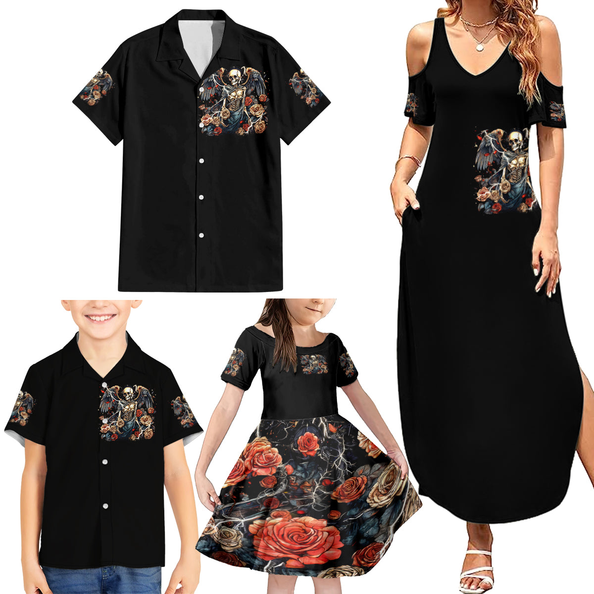 Angel Skull Family Matching Summer Maxi Dress and Hawaiian Shirt Sometimes An Angel Sometimes A Hellraiser - Wonder Print Shop