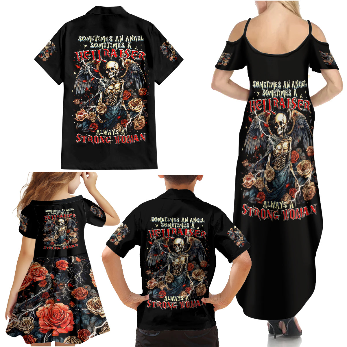 Angel Skull Family Matching Summer Maxi Dress and Hawaiian Shirt Sometimes An Angel Sometimes A Hellraiser - Wonder Print Shop