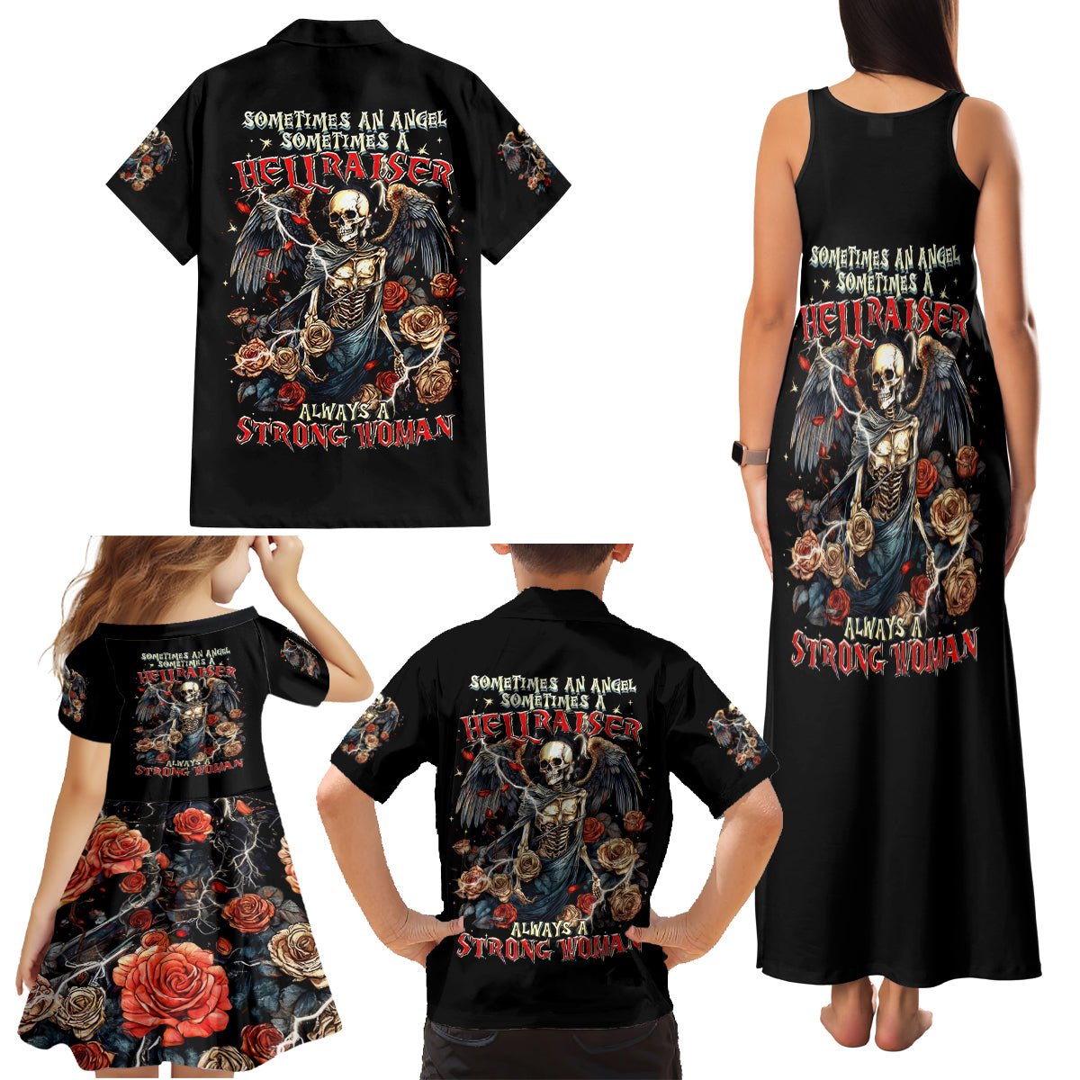Angel Skull Family Matching Tank Maxi Dress and Hawaiian Shirt Sometimes An Angel Sometimes A Hellraiser - Wonder Print Shop