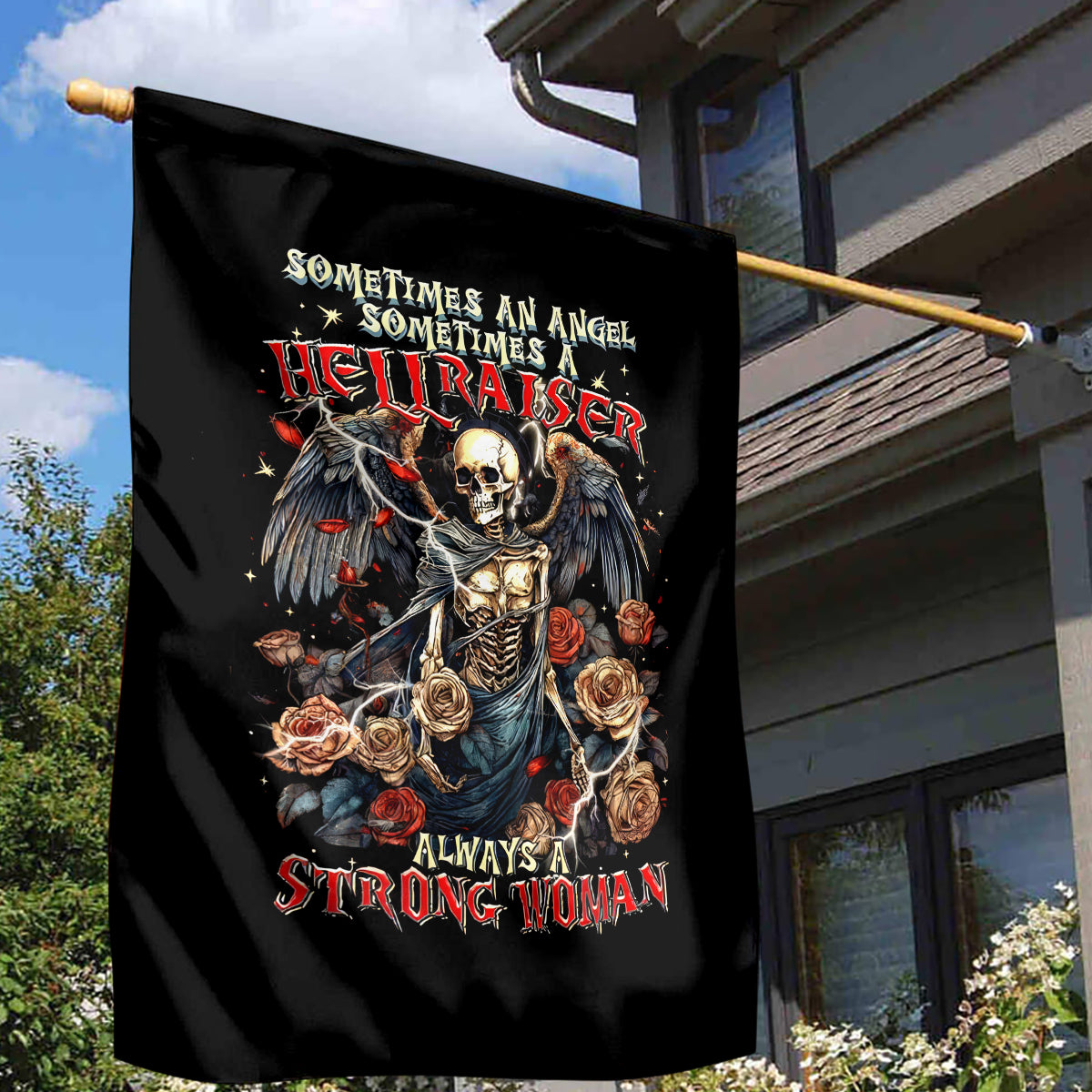 Angel Skull Garden Flag Sometimes An Angel Sometimes A Hellraiser - Wonder Print Shop