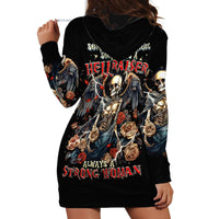 Black hoodie dress with full back graphic of skulls, angel figures, and roses