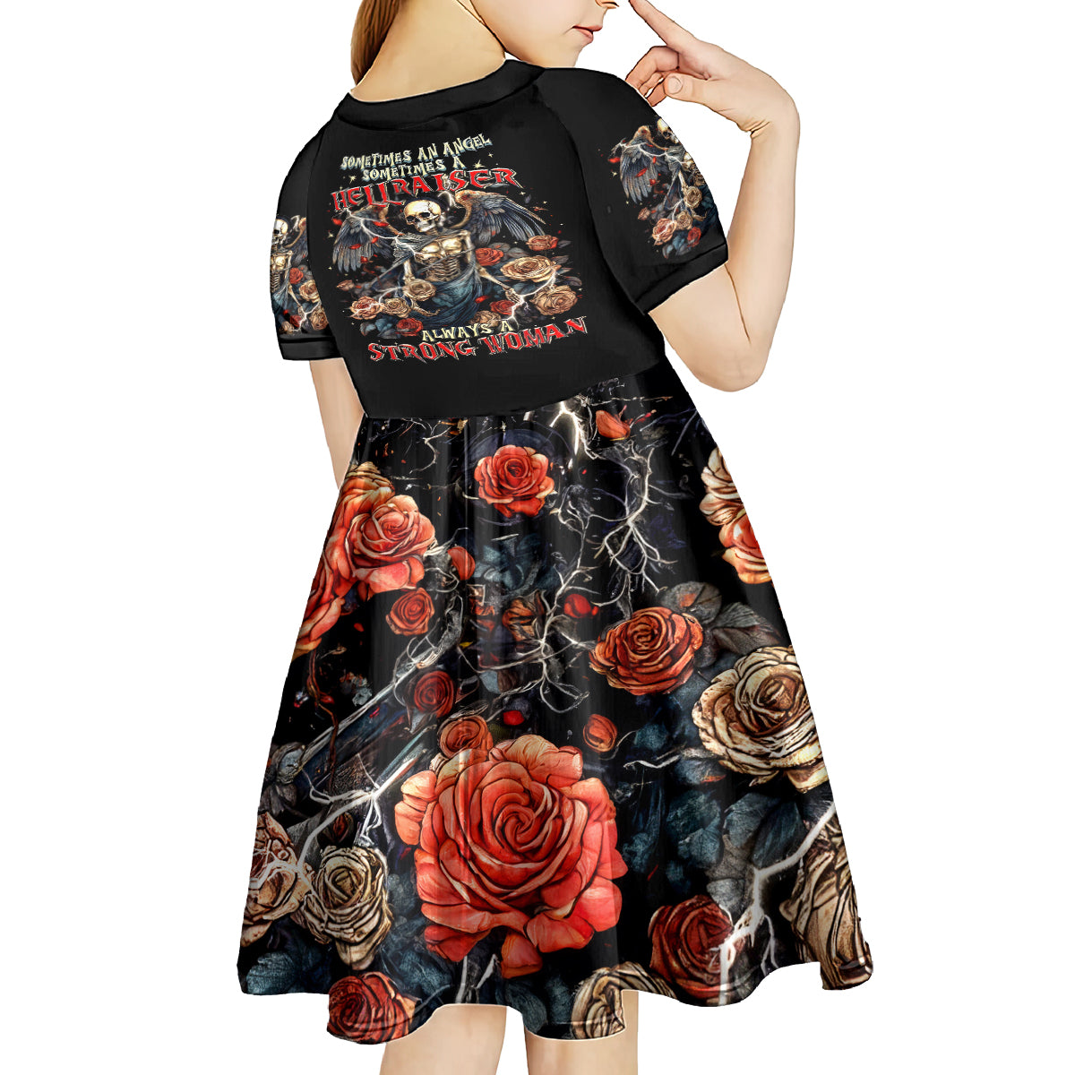Angel Skull Kid Short Sleeve Dress Sometimes An Angel Sometimes A Hellraiser - Wonder Print Shop