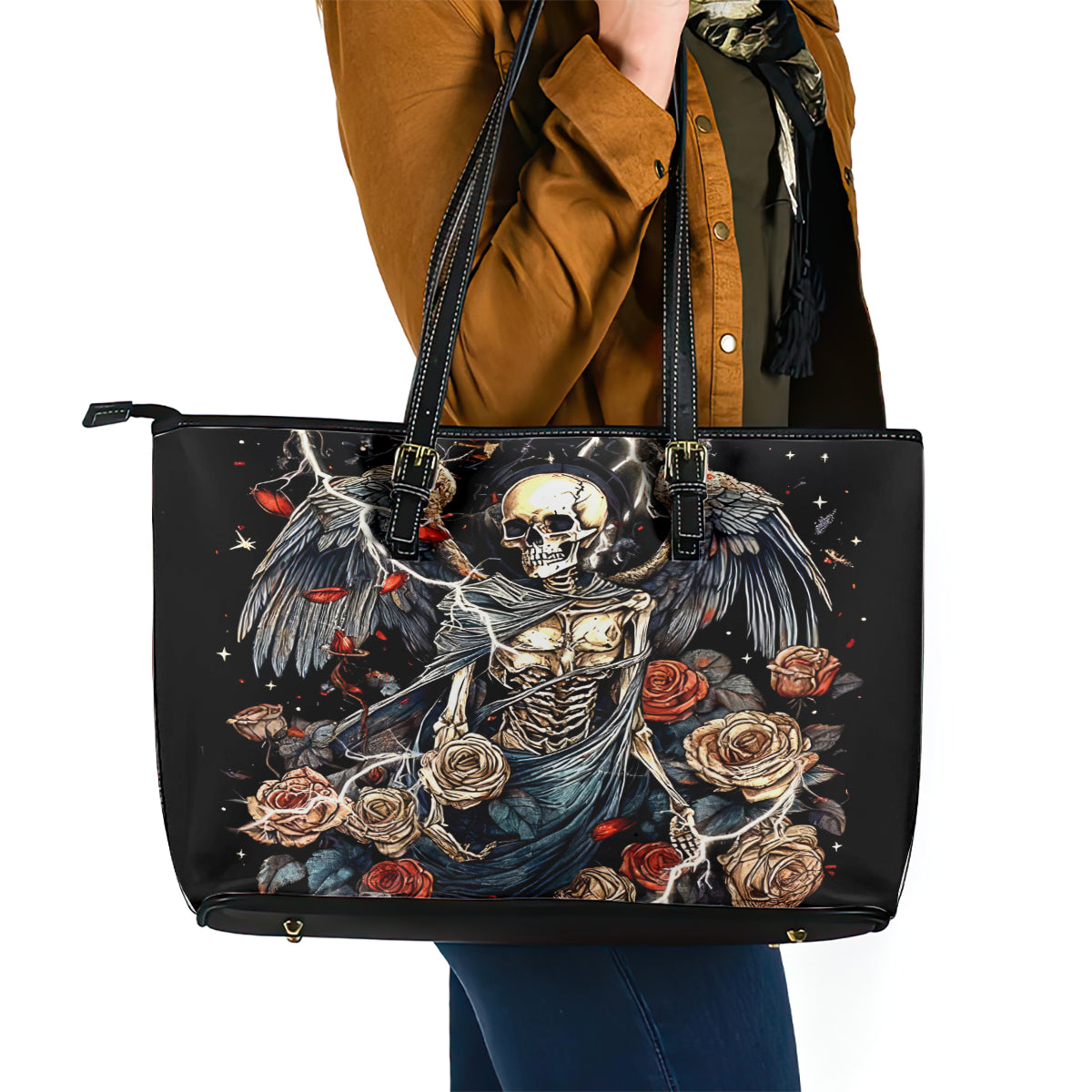 Angel Skull Leather Tote Bag Sometimes An Angel Sometimes A Hellraiser - Wonder Print Shop