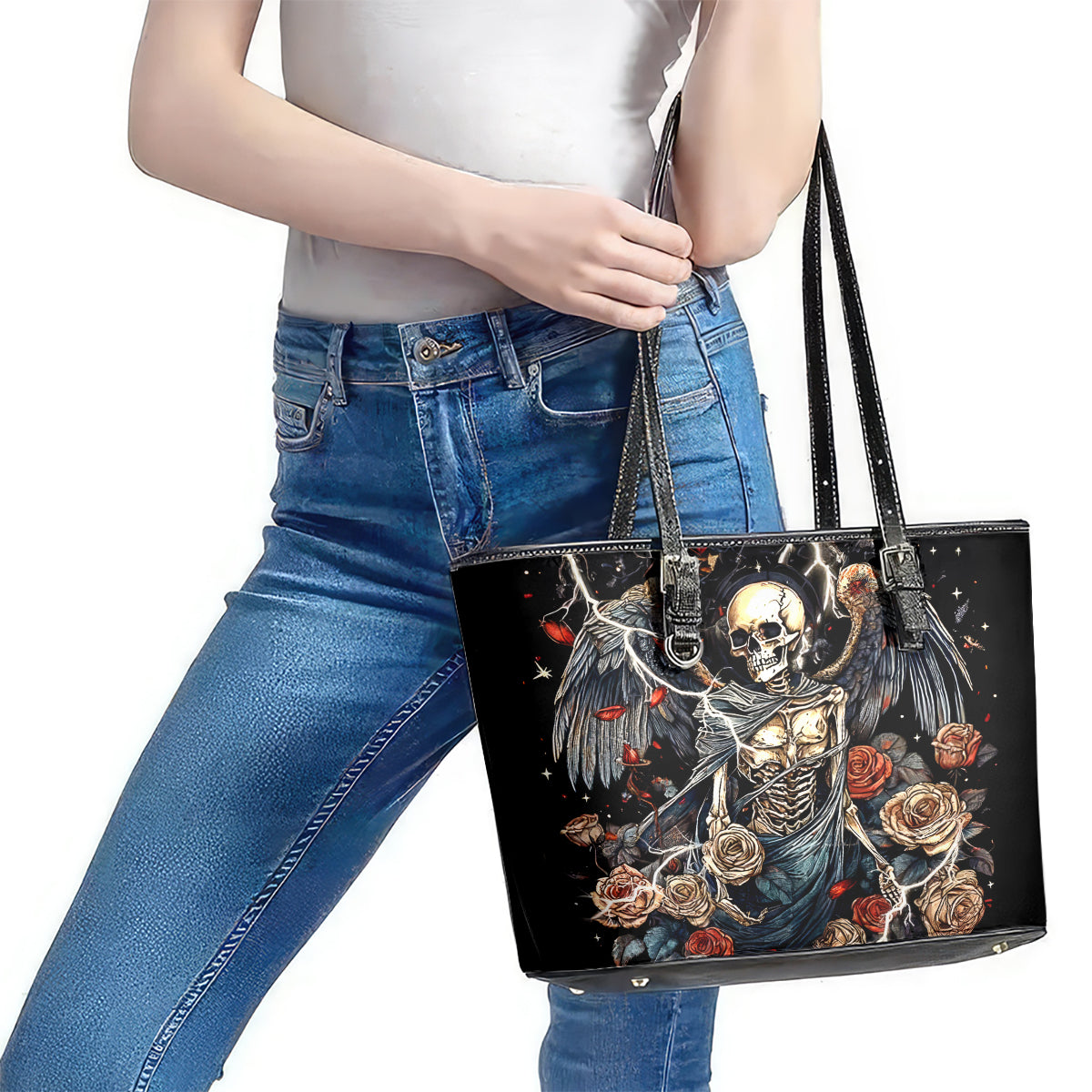 Angel Skull Leather Tote Bag Sometimes An Angel Sometimes A Hellraiser - Wonder Print Shop