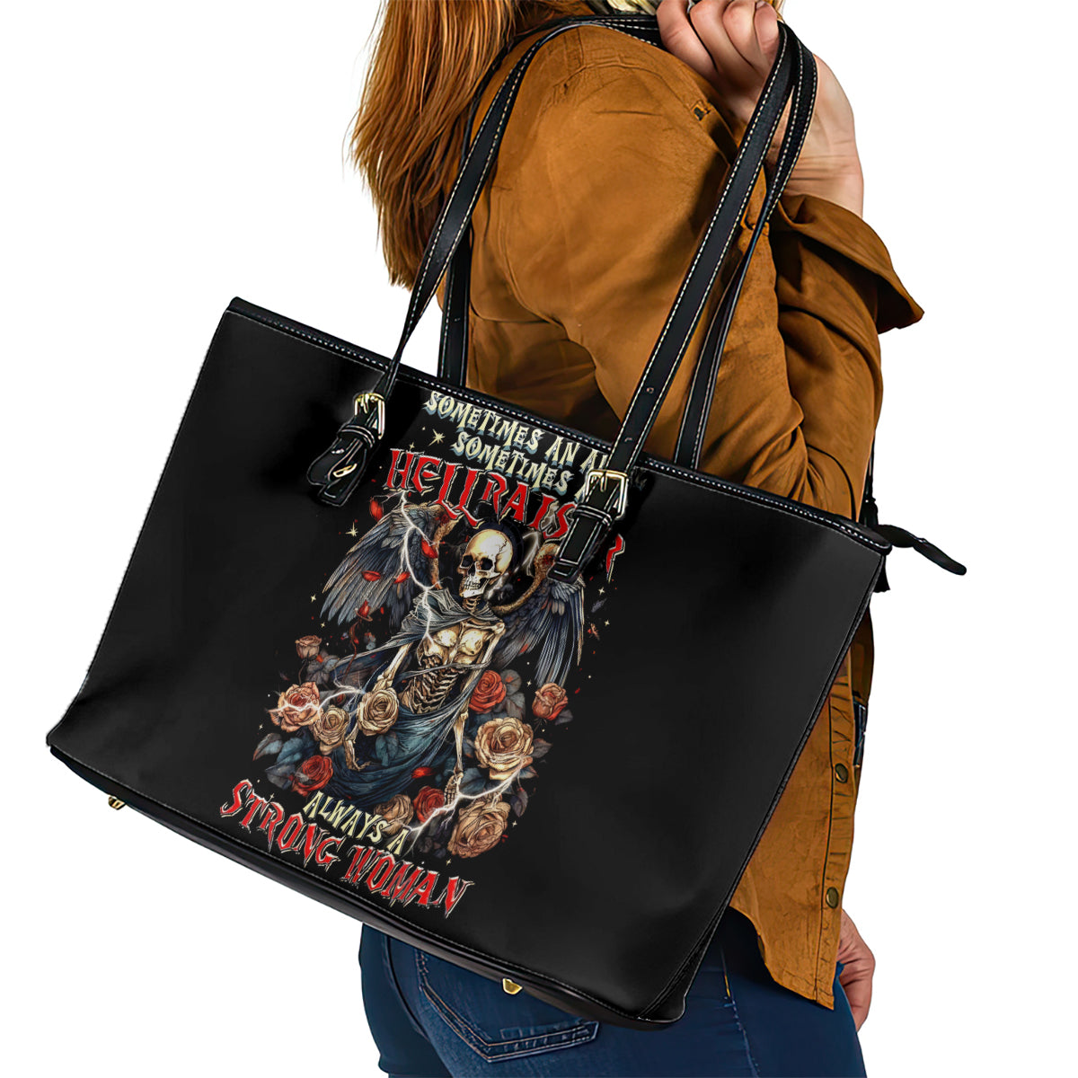 Angel Skull Leather Tote Bag Sometimes An Angel Sometimes A Hellraiser - Wonder Print Shop