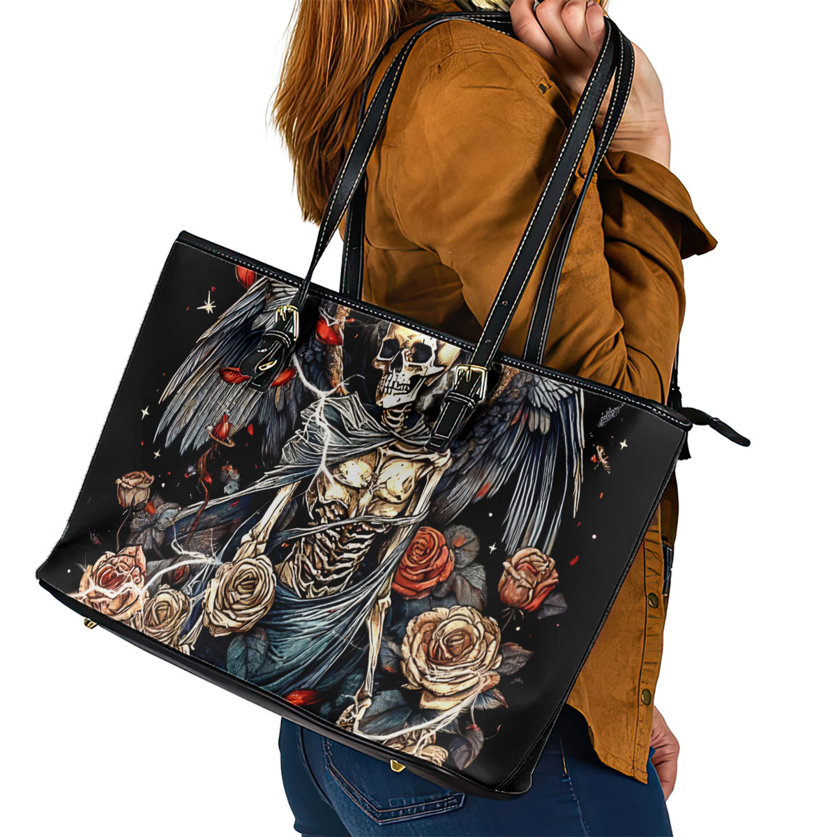 Angel Skull Leather Tote Bag Sometimes An Angel Sometimes A Hellraiser - Wonder Print Shop