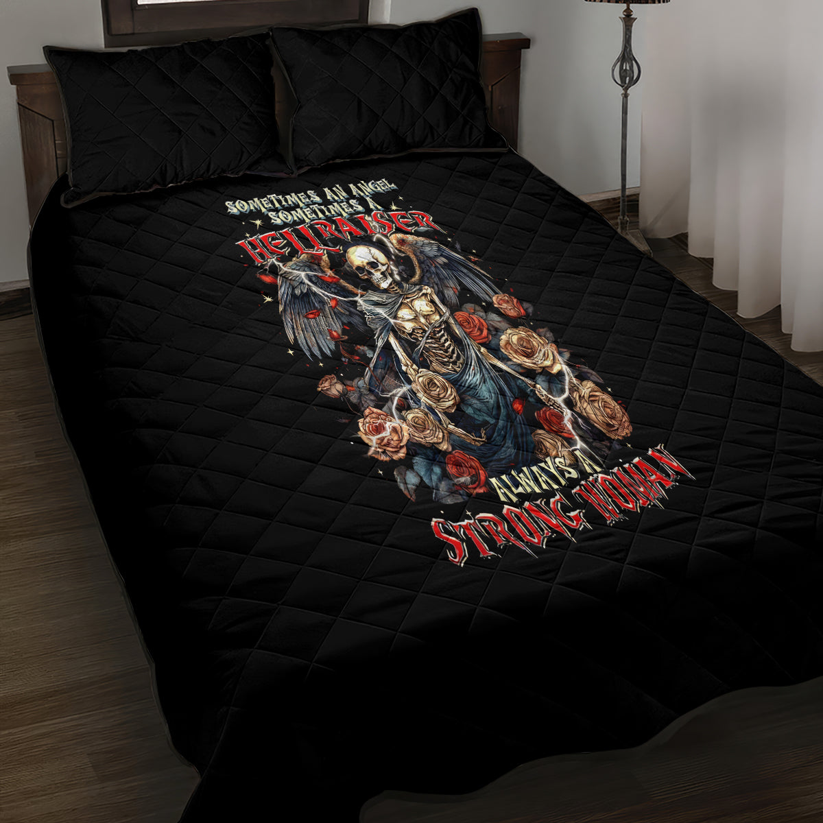Angel Skull Quilt Bed Set Sometimes An Angel Sometimes A Hellraiser - Wonder Print Shop