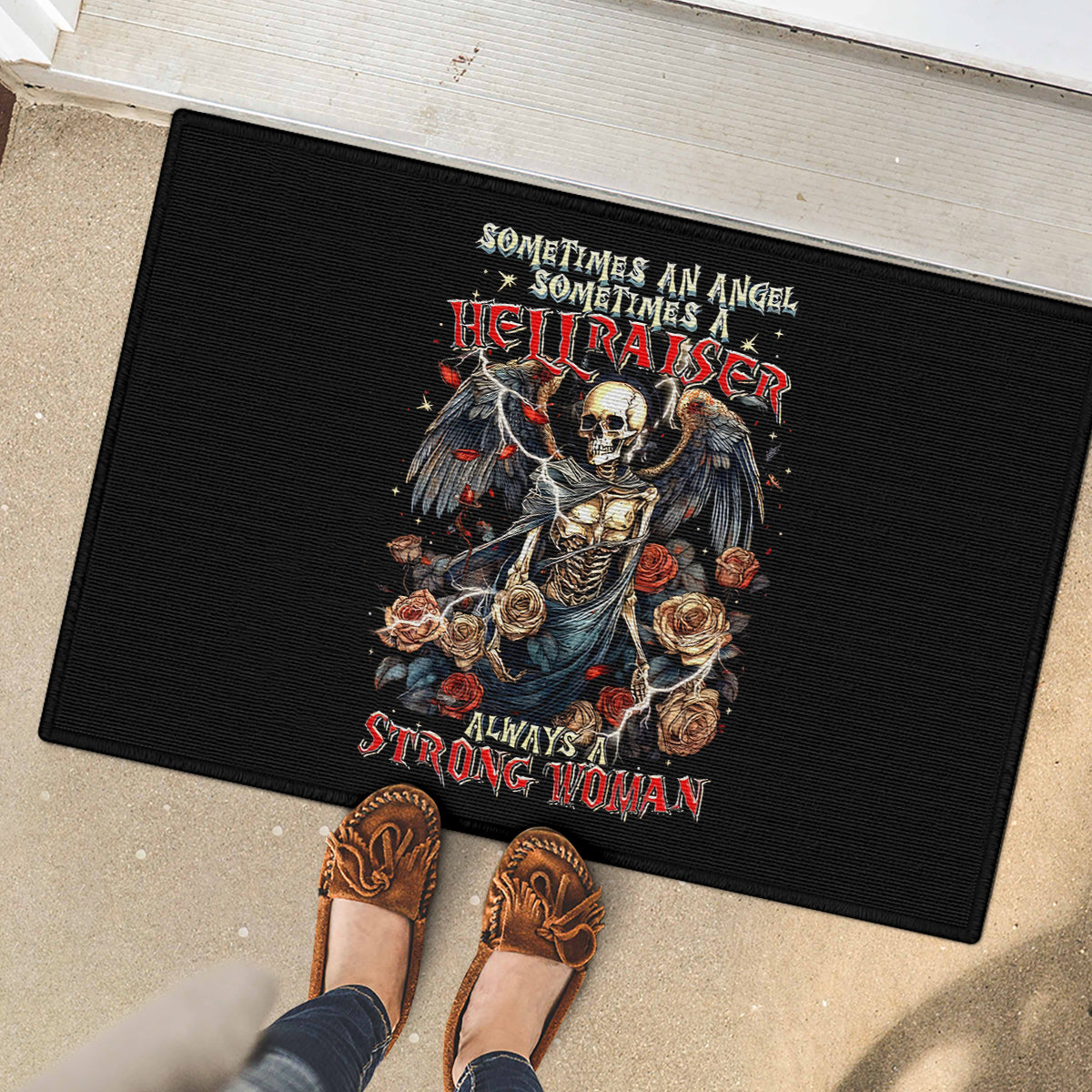 Angel Skull Rubber Doormat Sometimes An Angel Sometimes A Hellraiser - Wonder Print Shop