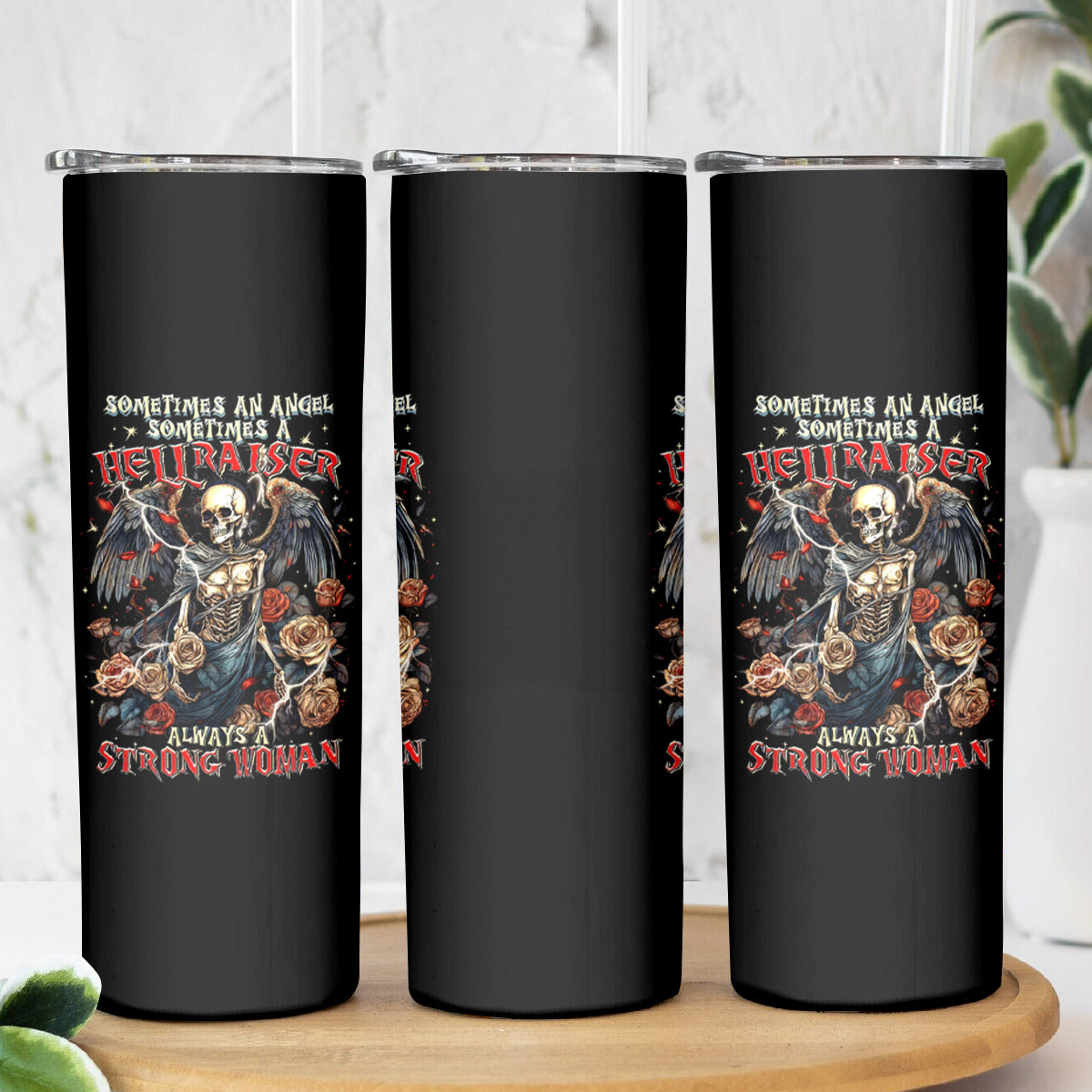 Angel Skull Skinny Tumbler Sometimes An Angel Sometimes A Hellraiser - Wonder Print Shop