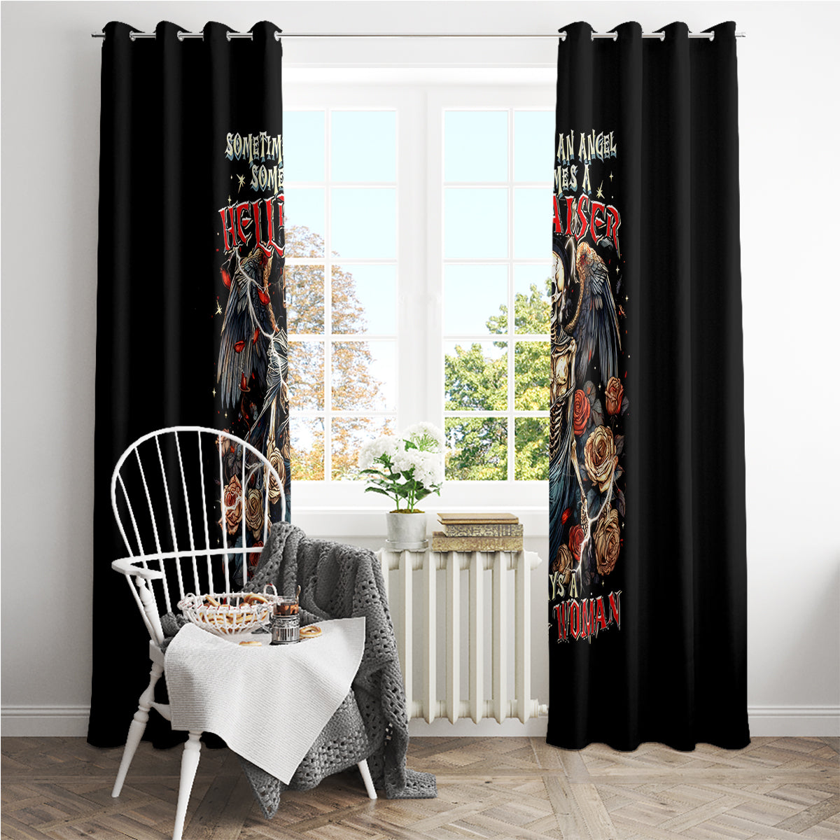 Angel Skull Window Curtain Sometimes An Angel Sometimes A Hellraiser - Wonder Print Shop