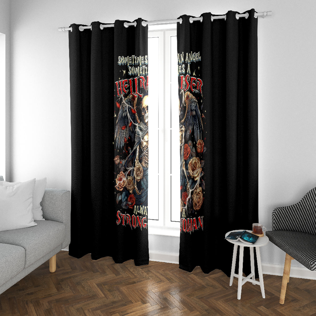 Angel Skull Window Curtain Sometimes An Angel Sometimes A Hellraiser - Wonder Print Shop