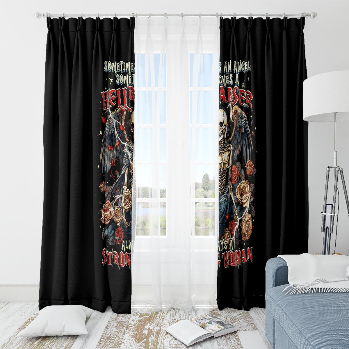 Angel Skull Window Curtain Sometimes An Angel Sometimes A Hellraiser - Wonder Print Shop