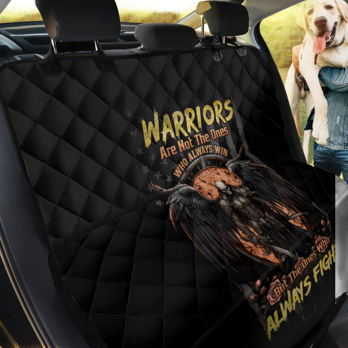 Warrior Skull Back Car Seat Cover Warriors Are The One Who Always Fight - Wonder Print Shop