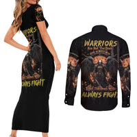 Warrior Skull Couples Matching Short Sleeve Bodycon Dress and Long Sleeve Button Shirts Warriors Are The One Who Always Fight - Wonder Print Shop
