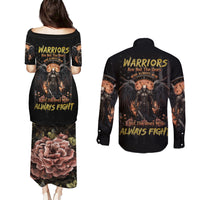 Warrior Skull Couples Matching Puletasi and Long Sleeve Button Shirt Warriors Are The One Who Always Fight - Wonder Print Shop