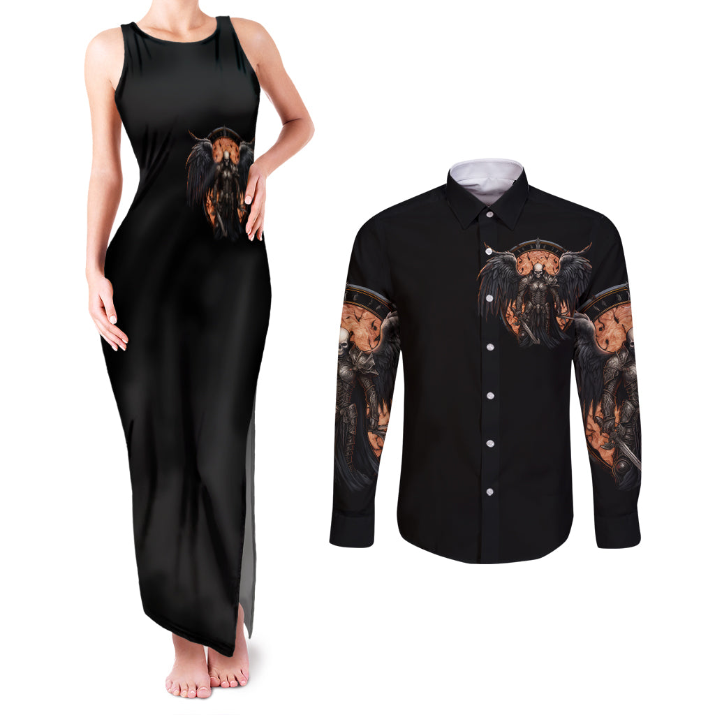 Warrior Skull Couples Matching Tank Maxi Dress and Long Sleeve Button Shirt Warriors Are The One Who Always Fight - Wonder Print Shop