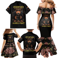 Warrior Skull Family Matching Mermaid Dress and Hawaiian Shirt Warriors Are The One Who Always Fight - Wonder Print Shop