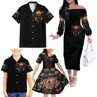 Warrior Skull Family Matching Off Shoulder Long Sleeve Dress and Hawaiian Shirt Warriors Are The One Who Always Fight - Wonder Print Shop