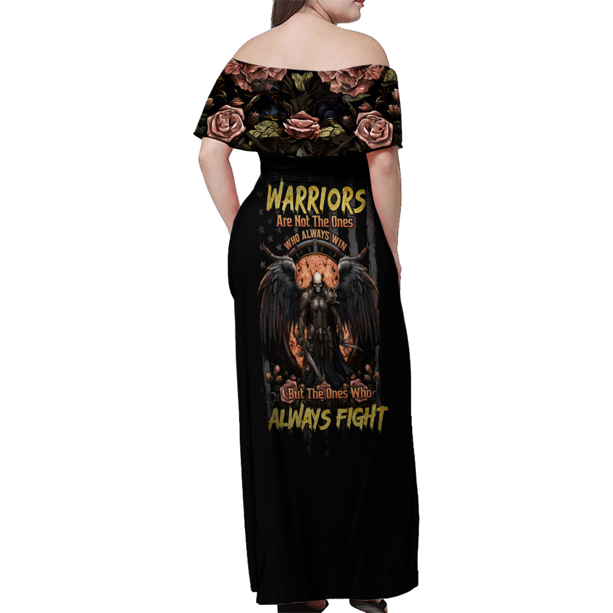 Warrior Skull Family Matching Off Shoulder Maxi Dress and Hawaiian Shirt Warriors Are The One Who Always Fight - Wonder Print Shop