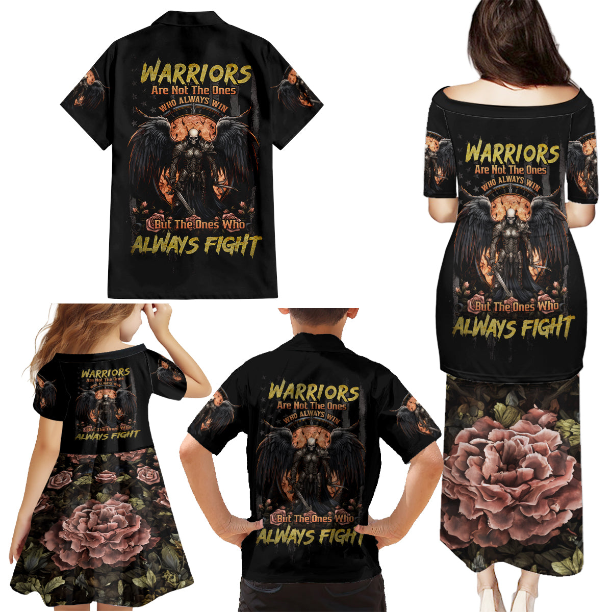 Warrior Skull Family Matching Puletasi and Hawaiian Shirt Warriors Are The One Who Always Fight - Wonder Print Shop