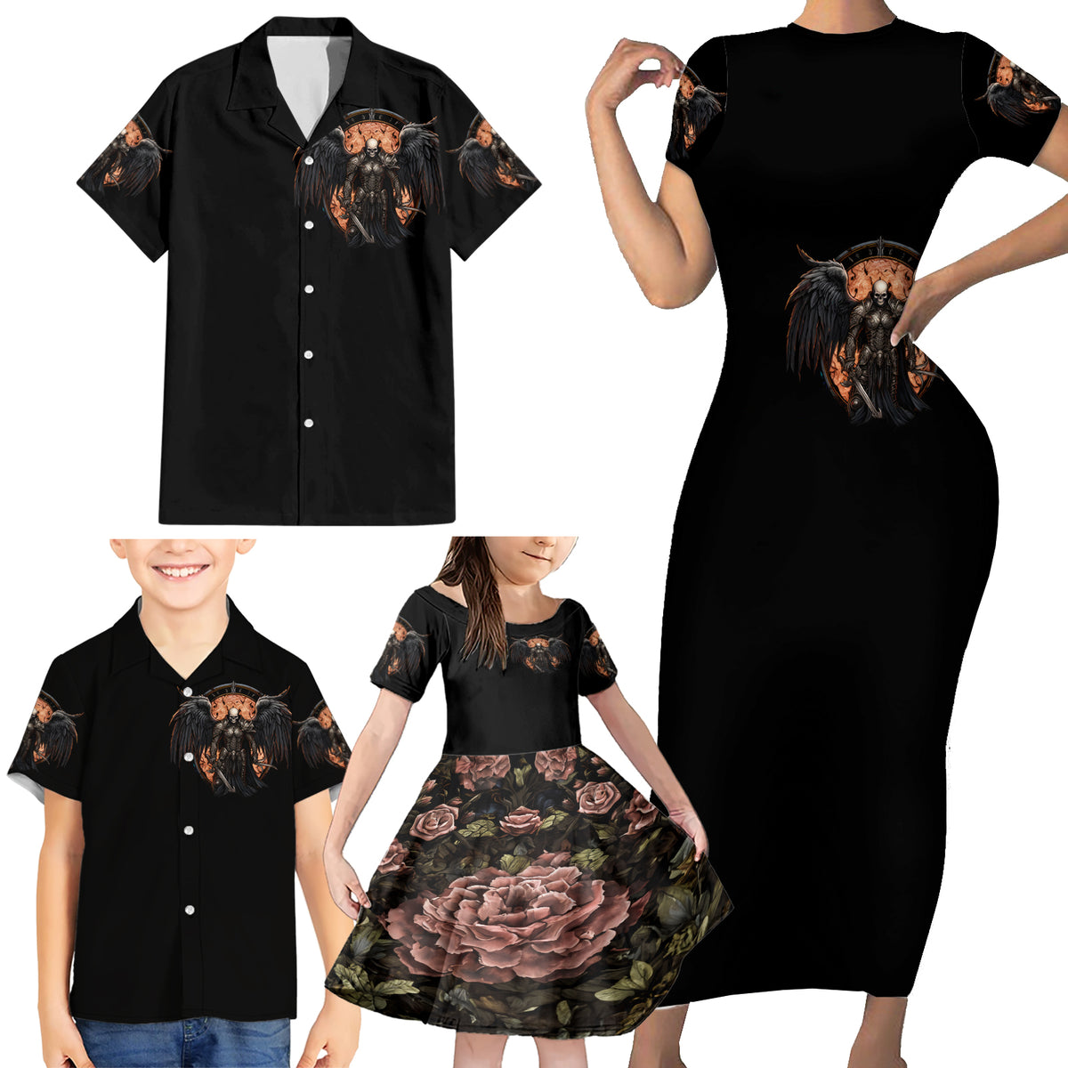 Warrior Skull Family Matching Short Sleeve Bodycon Dress and Hawaiian Shirt Warriors Are The One Who Always Fight - Wonder Print Shop