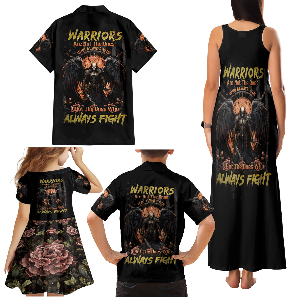 Warrior Skull Family Matching Tank Maxi Dress and Hawaiian Shirt Warriors Are The One Who Always Fight - Wonder Print Shop