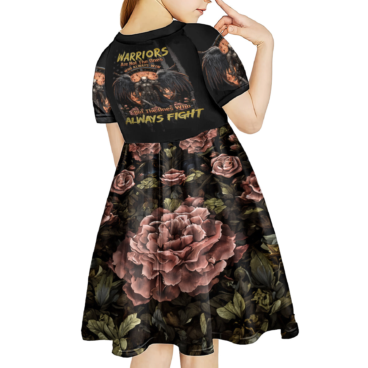 Warrior Skull Kid Short Sleeve Dress Warriors Are The One Who Always Fight - Wonder Print Shop