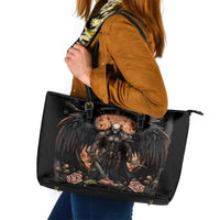 Warrior Skull Leather Tote Bag Warriors Are The One Who Always Fight - Wonder Print Shop