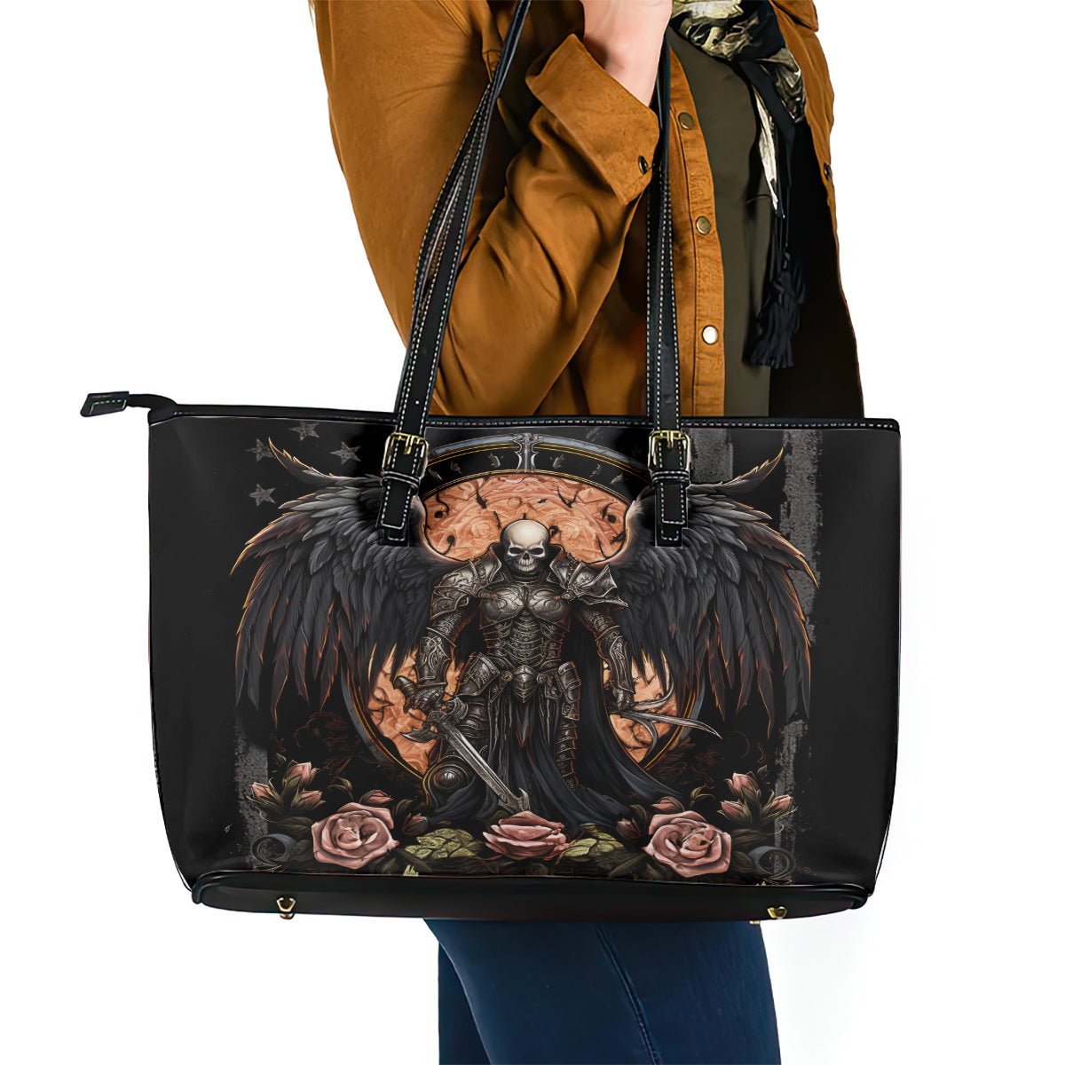 Warrior Skull Leather Tote Bag Warriors Are The One Who Always Fight - Wonder Print Shop