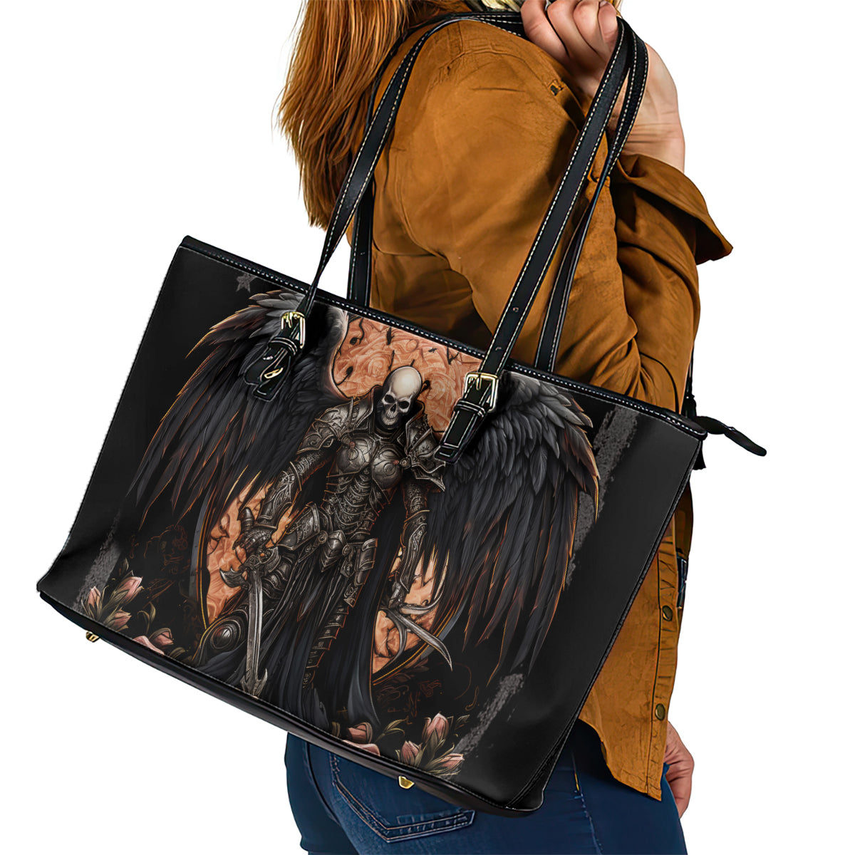 Warrior Skull Leather Tote Bag Warriors Are The One Who Always Fight - Wonder Print Shop