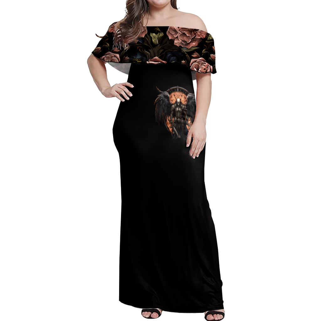 Warrior Skull Off Shoulder Maxi Dress Warriors Are The One Who Always Fight - Wonder Print Shop