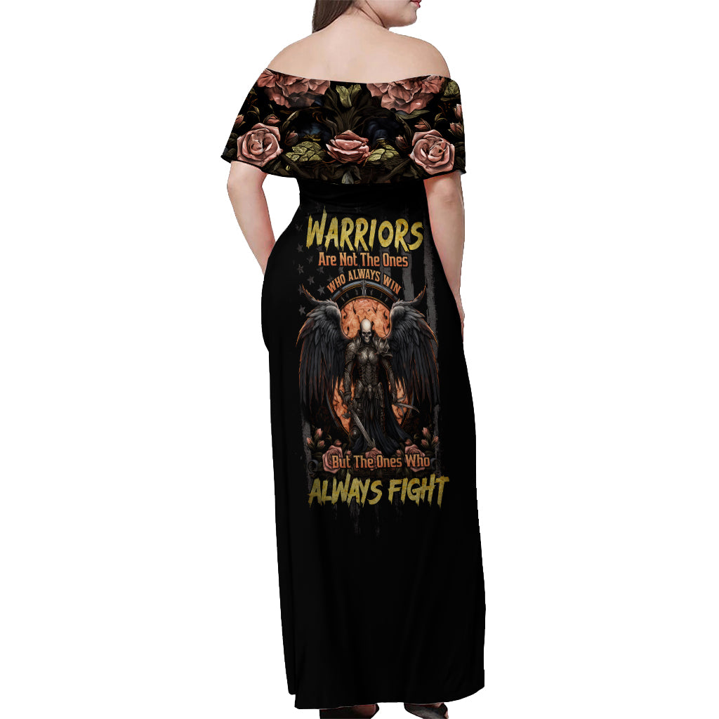 Warrior Skull Off Shoulder Maxi Dress Warriors Are The One Who Always Fight - Wonder Print Shop