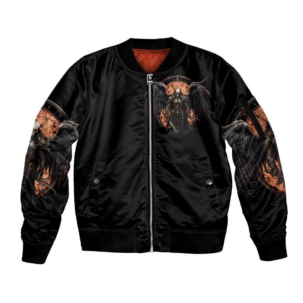 Warrior Skull Sleeve Zip Bomber Jacket Warriors Are The One Who Always Fight - Wonder Print Shop